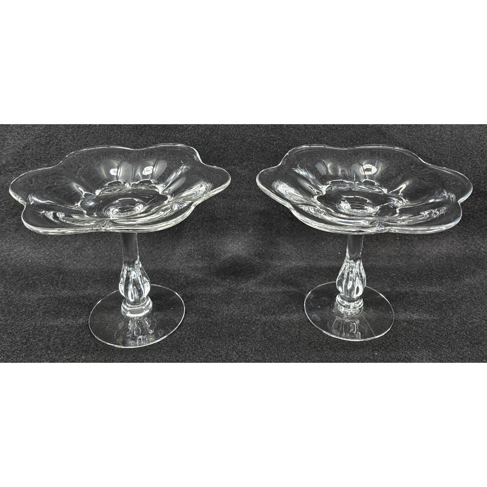 2 Vtg Duncan Miller Canterbury Footed Compotes Plates 7x5.5" 40s Flower Glass
